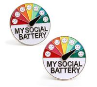 2 Pcs Social Battery Pin for 7 Days Round Enamel Mood Conversion Lapel Brooch Pins Badge Expression Badges Brooches for Introverts Interactive Men Women