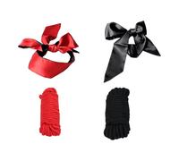 2 Pcs Soft Cotton Ropes and 2 Pcs Silky Blindfold Cotton Binding Rope Satin Eye Mask for Sleeping Games Twisted Knot Tying Rope Eye Covers Adult Play Bedroom Game Red Black