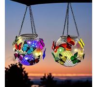 2 Pcs Solar Hanging Butterfly Ball Light, Solar Lights Outdoor Garden, Waterproof Round Ball Butterfly Lights Garden Ornaments Yard Decor Outdoor for Home, Yard, Patio, Party, Lawn, Wedding