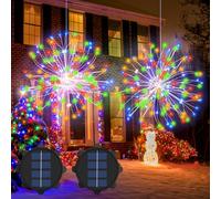 2 PCS Solar Lights Outdoor Solar Firework Lights, 240 LED Solar Powered Hanging Lights Outdoor Waterproof Hanging Fairy Lights Landscape Lights Christmas Decorations (Multi-Colored)