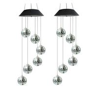 2 Pcs Solar Powered Disco Ball Wind Chime, Hanging Spiral Spinner Light with Black Shell, 19.7 in / 50 cm Reflective Mirror Suncatcher for Patio, Garden, Yard Decor