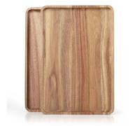 2 PCS Solid Acacia Wood Serving Trays 13 * 9 inch Rectangular Wooden Serving Platters Natural Wooden Boards for Bar Coffee Party（Wood Log Color）