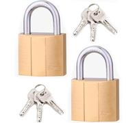 2 PCS Solid Brass Padlocks with 6 Keys, Small Locker Padlocks, Solid Brass Body forLuggage, Tool Box, Jewellery Box, Cupboard
