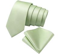 2 Pcs Solid Light Sage Green Color Men's Necktie and Pocket Square Weddings Neck Tie for Men Prom Engagement Formal Occasion, Light Green, 3.25'' x 58''