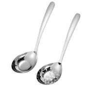 2 PCS Soup Ladle Skimmer Spoon Set, SUS304 Slotted Spoon Serving Spoons,Ladle Colander Cookware Utensil,Long Handle for Serving & Scooping Sauces,Gravy and More