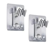 2 Pcs Space Aluminum No Drill Shower Head Holder with 2 Hooks ,Shower Bracket can be Adjusted 90 Degrees,Non-Marking Shower Hook Rack,with Strong Adhesive Shower Head Holder.
