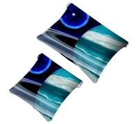 2 PCS Space Planet Galaxy Pocket Cosmetic Bag, Self-Closing Shrapnel Makeup Pouch, Portable No Zipper Mini Travel Make Up Bag for Headphones Coin Lipstick Cosmetics Earphones Jewelry Organizer