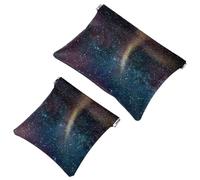 2 PCS Space Starry Sky Milky Way Pocket Cosmetic Bag, Self-Closing Shrapnel Makeup Pouch, Portable No Zipper Mini Travel Make Up Bag for Headphones Coin Lipstick Cosmetics Earphones Jewelry Organizer