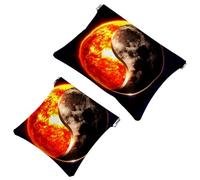 2 PCS Space Sun and Moon Tai Chi Pocket Cosmetic Bag, Self-Closing Shrapnel Makeup Pouch, Portable No Zipper Mini Travel Make Up Bag for Headphones Coin Lipstick Cosmetics Earphones Jewelry Organizer