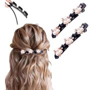 2 Pcs Sparkling Crystal Stone Braided Hair Clips, 2024 New Satin Fabric Hair Bands Rhinestone Four-Leaf Clover Hair Clip for Styling, Duck Bill Clips for Women Girls, Purple A