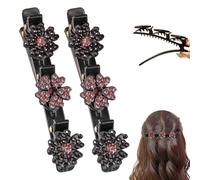 2 PCS Sparkling Crystal Stone Braided Hair Clips, 2025 New Flower Hair Clip for Women, Small Clips Braid for Home Use (Pink)