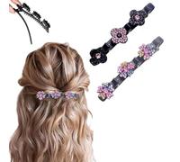 2 Pcs Sparkling Crystal Stone Braided Hair Clips, 2025 New Satin Fabric Hair Bands Rhinestone Four-Leaf Clover Hair Clip for Styling, Duck Bill Clips for Women Girls, Color A