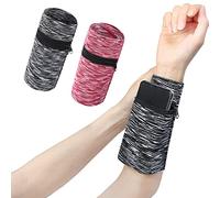 2 Pcs Sports Wrist Bag, Wrist Bag, Wristband Wallet, Zipper Wrist Bag, Outdoor Cycling and Running Arm Bag Zipper Type Change Key Multi-Purpose Storage Bag (L) Black gray