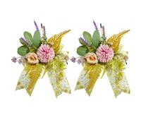 2 Pcs Spring Bows for Wreath,Yellow Bows with Aritificial Flower for Front Door, Sunflower Floral Burlap Ornament Tree Topper Bows for Indoor Outdoor Decor (Yellow)