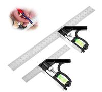 2 Pcs Square Carpentry Metal Set, 150 + 300mm Combination Square Tools with Spirit Level & Marking Needle, Multifunctional Right Angle Ruler for Woodworking Engineers Woodworkers