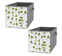 2 PCs Square Oxford Cloth Storage Basket Bin Foldable Organizer with Handles, Clothes Bucket Waterproof Laundry Hamper 10.6"x10.6"x10.6" Print 1 Green Frogs Seamless on White