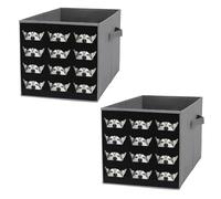 2 PCs Square Oxford Cloth Storage Basket Bin Foldable Organizer with Handles, Clothes Bucket Waterproof Laundry Hamper 10.6"x10.6"x10.6" Print Close-up Head Peeking Siberian Husky Dog with Blue