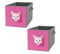 2 PCs Square Oxford Cloth Storage Basket Bin Foldable Organizer with Handles, Clothes Bucket Waterproof Laundry Hamper 10.6"x10.6"x10.6" Print Chihuahua Dog On Pink