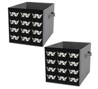 2 PCs Square PU Leather Storage Basket Bin Foldable Organizer with Handles, Clothes Bucket Waterproof Laundry Hamper 10.6"x10.6"x10.6" Print Close-up Head Peeking Siberian Husky Dog with Blue