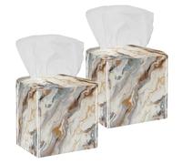 2 PCS Square Tissue Box Cover, Decorative Tissue Organizer Dispenser Holder, Pastel Marble Pattern Vintage PU Leather Toilet Paper Cover for Bathroom, Desk, Home, Car, Office