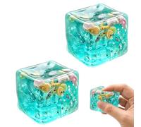 2 PCS Squishy Cube, Ocean-Themed Sensory Fidget Tools, Slow Rise Squishies for Anxiety Relief and Focus Enhancement, Soft Squeeze Sensory Stimulation for Office and Study Use