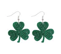 2 Pcs St Patrick's Day Accessories,Green Clover Earrings,Glitter Shamrock Dangling Earring,St Paddy's Day Accessories,Irish Fancy Dress,Lucky Gifts,For Women/Girls/Kids Festival Gift,Party Decoration