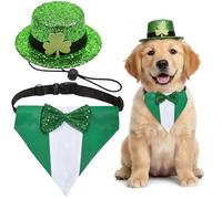 2 PCS St. Patrick's Day Dog Costume Set Dog Leprechaun Clothes Hat Green Bow Tie Pet Tuxedo Outfit Collar for Saint Patrick's Party Dress Up for Puppy Cat Irish Lucky Theme Celebration (Medium)