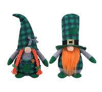 2 Pcs St Patrick's Day Gnomes Decorations Green Plaid Shamrock Dwarf Plush Doll Ornament Mr & Mrs Elderly Couple Gnomes Plush Dwarf Figurine Irish Leprechaun St Patricks Day Decor for Home Office Bar