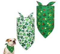 2 Pcs St Patricks Day Pet Bandanas Accessories - Irish Shamrock, Leprechaun Hat & Horseshoe Printed Reversible Scarves for Dogs/Cats - Adjustable Tie-On Triangle Bibs for St Paddy’s Festive Outfits