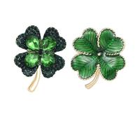2 Pcs St. Patrick's Day pins, four leaf clover lapel pins Good Luck Charm Green Four Leaf Shamrock Clover Pin Brooch for Women Girls, one size, Metal, no gemstone