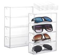 2 Pcs Stackable Acrylic Eyeglasses Storage Boxes with 4 Drawers, Clear Glasses Display Cases, Dustproof Organizers for Sunglasses, Jewelry, Cosmetics
