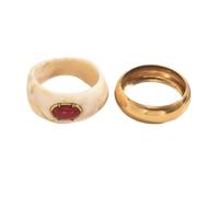 2 Pcs Stackable Bangle Bracelets Set, Chunky Resin Inlaid with Red Accent & Polished Gold Tone Cuff Bracelets, Minimalist High-End Statement Jewelry for Women