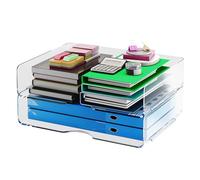 2 Pcs Stackable Clear Letter Paper Trays, XingyLi 2 Tier A4 Acrylic PET Filing Trays Holder File Rack, Office Desktop Document Organiser Paper Sorter for Book Magazine Receipts Office Supplies