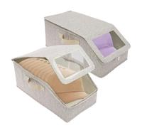 2 Pcs Stackable Hat Storage for Baseball Caps, Holds up to 24 Caps, Hat Organizer with Transparent Window for Closet, Nonwoven Dustproof Snapback Boxes(Beige)