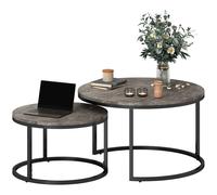 2 Pcs Stacking Coffee Table Set Steel Frame Marble-Effect Top Foot Pads