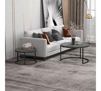 HOMCOM 2 Pcs Stacking Coffee Table Set Steel Frame, Marble Grey - Wood Grey
