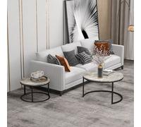 2 Pcs Stacking Coffee Table Set w/ Steel Frame Marble-Effect Top Foot Pads Home HOMCOM Grey One Size