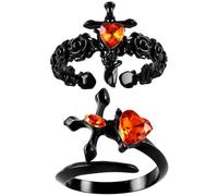 2 Pcs Stacking Rings for Women Vintage Adjustable Open Chunky Gothic Cross Finger Ring Set Crystal Stackable Ring Knuckle Statement Rings for Goth Punk Dark Fantasy Style Y2K Aesthetic Jewelry Gift