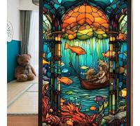 2 Pcs Stained Glass Window Film, 45 * 100cm Static Cling PVC Matte Window Film Privacy Film for Window Glass Living Room Home Party Decoration (Style H)