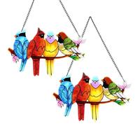 2 Pcs Stained Glass Window Hangings, Multi-Color 4-Bird Decorations, Double-Sided Hummingbird Suncatchers with Chains and Hooks, Window Panel Hanging Decors for Bird Lovers