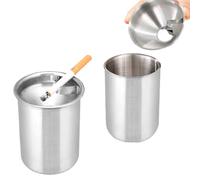 2 PCS Stainless Steel Ashtray Stylish Desktop Smoking Ash Tray Windproof Cigarette Ashtray with Funnel Lid for Indoor or Outdoor Use Home Office Garden Decoration (Silver)