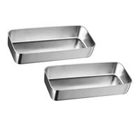2 Pcs Stainless Steel Baking Pan, Healthy Food Storage Box, Metal-gripping Rustproof Cake Cookie Sheet, Thickened One-Piece Seamless Rectangular Tray, 13.2 x 6.1 x 2.4 in for Oven Cooking, Freezing
