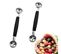 2 Pcs Stainless Steel Baller Scoop Double Ended Headed Fruit Ball Spoon Icecream Baller Watermelon Spoon Smooth Round Melon Balls Carving Tools