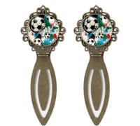2 Pcs Stainless Steel Bookmark with Gift Box, Artistic Football Pattern Print Vintage Style Bookmark for Study and Reading
