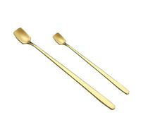 2 Pcs Stainless Steel Coffee Spoons Square Head Long Handle