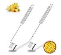 2 Pcs Stainless Steel Corn Peeler, Long Handle Corn Peeler for Corn on The Cob, Scraper Corn Cob Stripper Tool, Cutter Corn on The Cob Remover for Kitchen Restaurant (Silver)