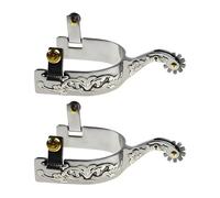 2 Pcs Stainless Steel Cowboy Spurs for Men, Western Boot Spurs with Gear and Copper Buckle, German Silver Trim, Floral Design, Polished Finish, Riding Accessories for Saddle Use and Collecting