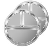 2 Pcs Stainless Steel Divided Dinner Plates, Enduring Round Divided Plates , Lightweight Compartmented Dinner Plates, Machine Washable Divided Plates for Adults Bariatric Weight Loss & Diabetic Diet