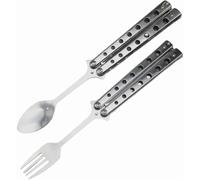 2 Pcs Stainless Steel Foldable Cutlery Set with Butterfly Fork and Spoon for Camping, Kitchen, BBQ, Travel and Outdoor