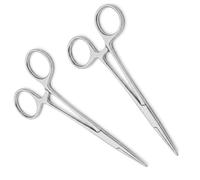 2 Pcs Stainless Steel Hemostat Forceps - Multipurpose Locking Pliers for Fishing,Pet Grooming,DIY Crafts & Arts | Precision Tweezers with Serrated Jaw for Small Objects (Straight+Straight)